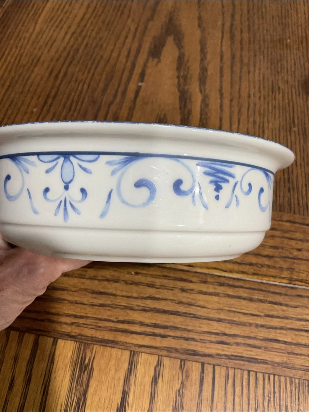 Pretty Lenox Chinastone Country Blue White Bowl with Blue Scroll Motif made USA